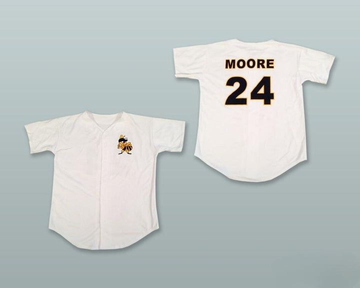 Custom Any Name Number JEREMY MOORE 24 BEES WHITE BUTTON DOWN BASEBALL JERSEY Top Stitched S-6XL