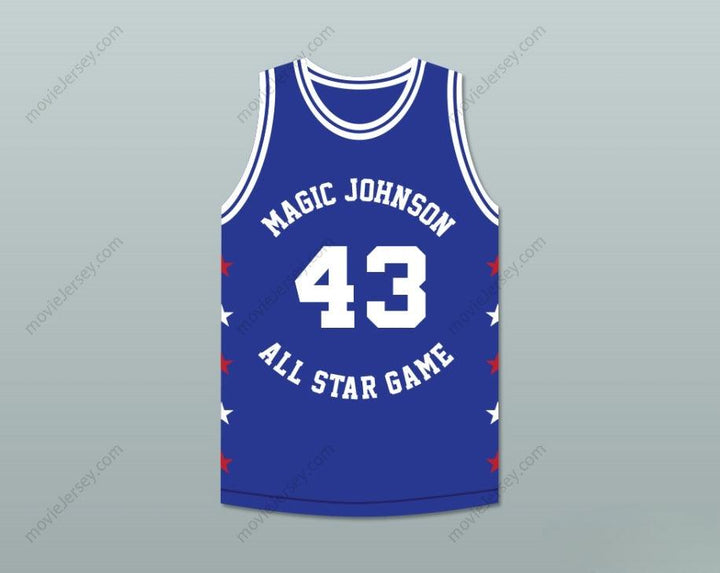 CUSTOM ANY Name Number FRANK BRICKOWSKI 43 MAGIC JOHNSON ALL STAR GAME BLUE BASKETBALL JERSEY 1989 MIDSUMMER NIGHT'S MAGIC CHARITY EVENT Top Stitched S-6XL