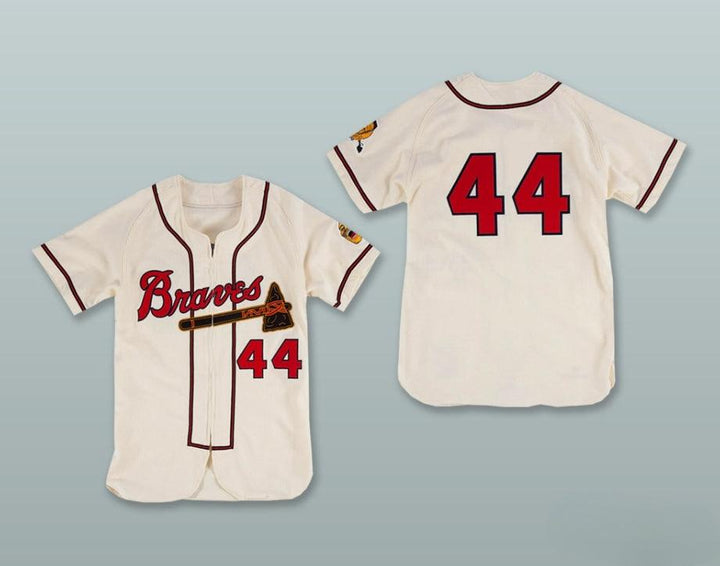 Custom Any Name Number HANK AARON 44  BRAVES ZIP UP WHITE BASEBALL JERSEY Top Stitched S-6XL