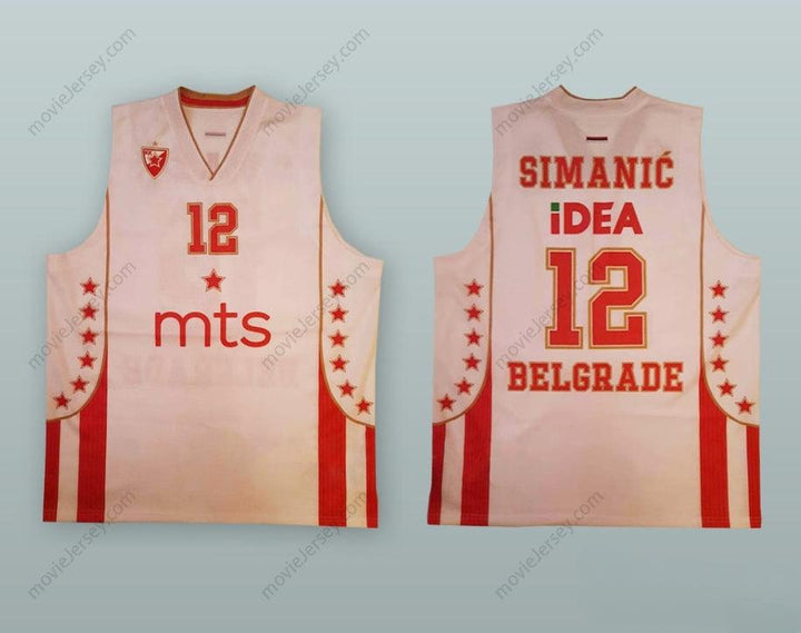CUSTOM ANY Name Number BORIS SIMANIC 12 RED STAR BELGRADE WHITE BASKETBALL JERSEY Top Stitched S-6XL