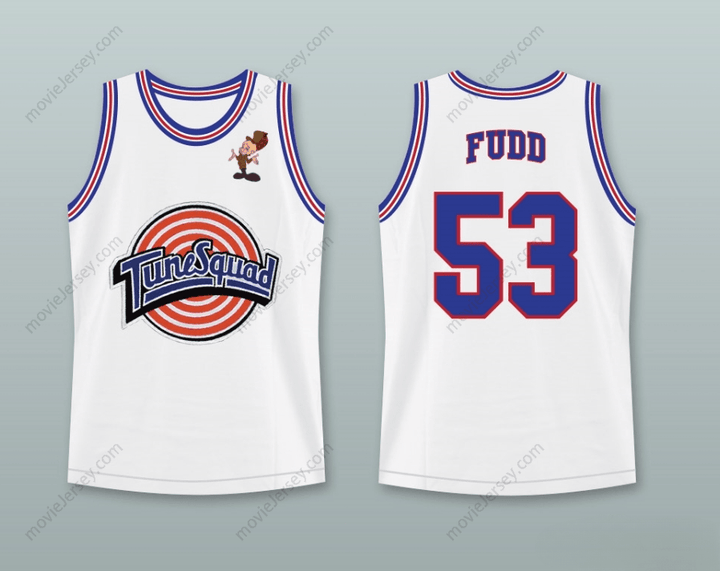 CUSTOM ANY Name Number SPACE JAM ELMER FUDD 53 TUNE SQUAD BASKETBALL JERSEY WITH ELMER FUDD PATCH Top Stitched S-6XL