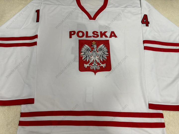 Custom Any Name Number JAROSLAW RZESZUTKO 14 POLAND NATIONAL TEAM WHITE HOCKEY JERSEY Top Stitched S-6XL
