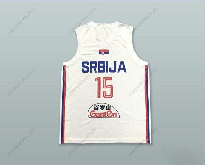 CUSTOM ANY Name Number NIKOLA JOKIC 15 SERBIA WHITE BASKETBALL JERSEY Top Stitched S-6XL