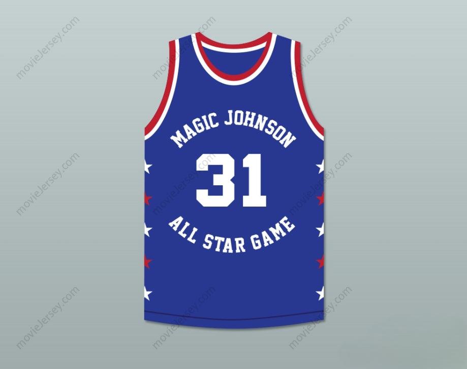 CUSTOM ANY Name Number REGGIE MILLER 31 MAGIC JOHNSON ALL STAR GAME BLUE BASKETBALL JERSEY 1988 MIDSUMMER NIGHT'S MAGIC CHARITY EVENT Top Stitched S-6XL