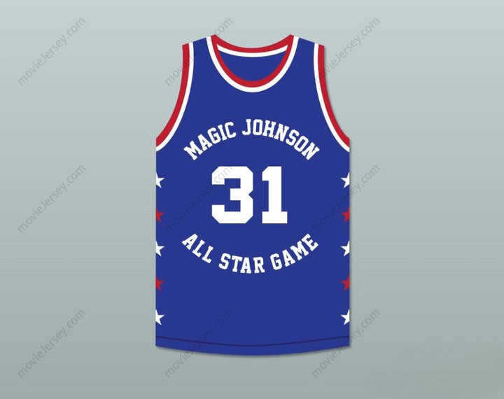 CUSTOM ANY Name Number REGGIE MILLER 31 MAGIC JOHNSON ALL STAR GAME BLUE BASKETBALL JERSEY 1988 MIDSUMMER NIGHT'S MAGIC CHARITY EVENT Top Stitched S-6XL