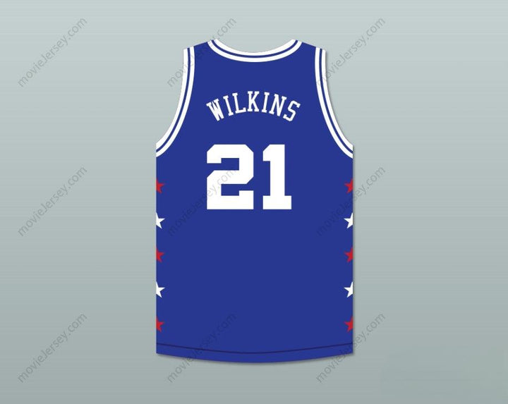 CUSTOM ANY Name Number DOMINIQUE WILKINS 21 MAGIC JOHNSON ALL STAR GAME BLUE BASKETBALL JERSEY 1989 MIDSUMMER NIGHT'S MAGIC CHARITY EVENT Top Stitched S-6XL