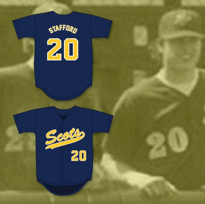 Custom Any Name Number MATTHEW STAFFORD 20 HIGHLAND PARK HIGH SCHOOL SCOTS NAVY BLUE BASEBALL JERSEY 2 Top Stitched S-6XL