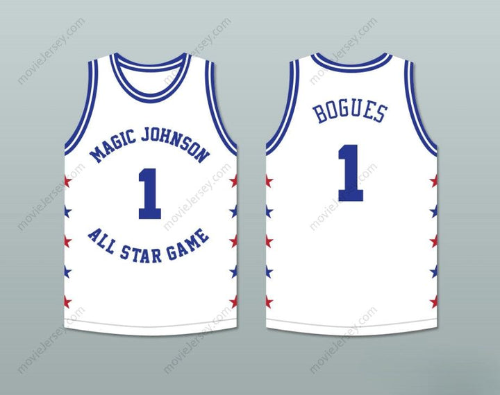 CUSTOM ANY Name Number MUGGSY BOGUES 1 MAGIC JOHNSON ALL STAR GAME WHITE BASKETBALL JERSEY 1988 MIDSUMMER NIGHT'S MAGIC CHARITY EVENT Top Stitched S-6XL