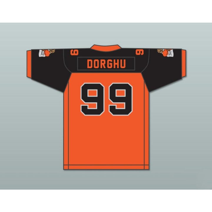 CUSTOM ANY WITH PATCHES ORC FOGTEETH DORGHU 99 ORANGE/BLACK FOOTBALL JERSEY Top Stitched S-6XL