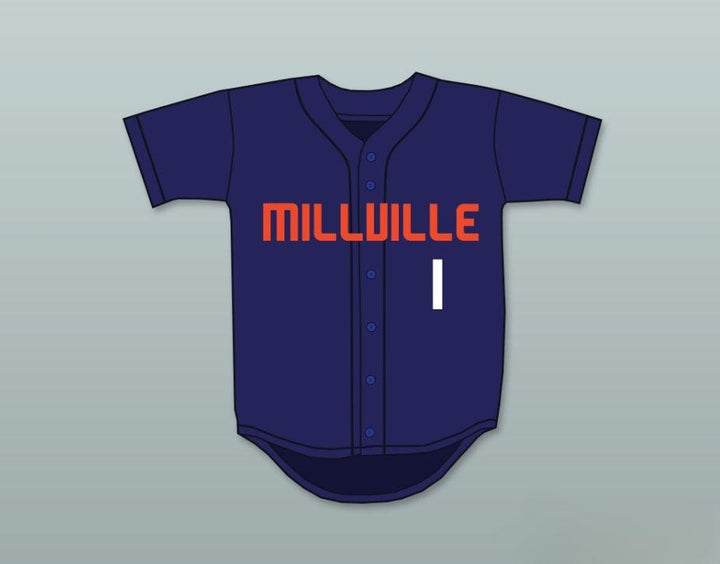Custom Any Name Number MIKE TROUT 1  SENIOR HIGH SCHOOL THUNDERBOLTS NAVY BLUE BASEBALL JERSEY 2 Top Stitched S-6XL