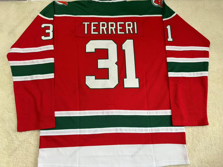 Custom Any Name Number CHRIS TERRERI 31 UTICA DEVILS RED WHITE HOCKEY JERSEYStitched Top Stitched S-6XL