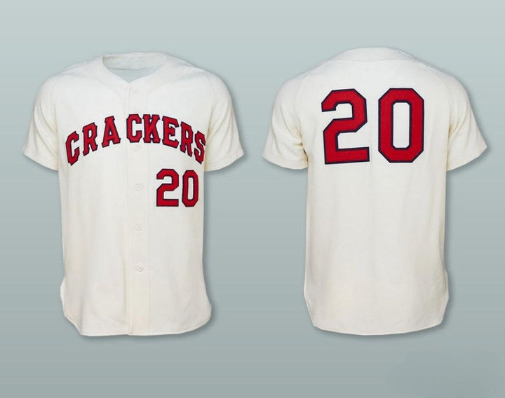 Custom Any Name Number  CRACKERS 20 WHITE BUTTON DOWN BASEBALL JERSEY Top Stitched S-6XL