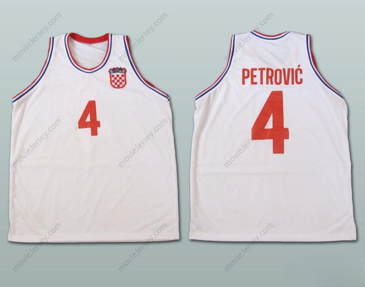 CUSTOM ANY Name Number DRAZEN PETROVIC CROATIA WHITE BASKETBALL JERSEY Top Stitched S-6XL