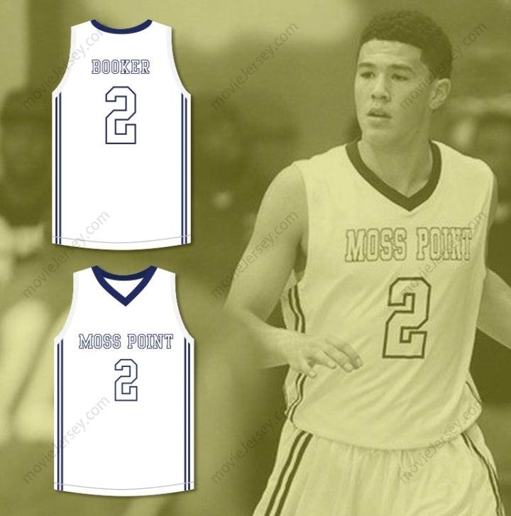CUSTOM ANY Name Number DEVIN BOOKER 2 MOSS POINT HIGH SCHOOL WHITE BASKETBALL JERSEY 2 Top Stitched S-6XL