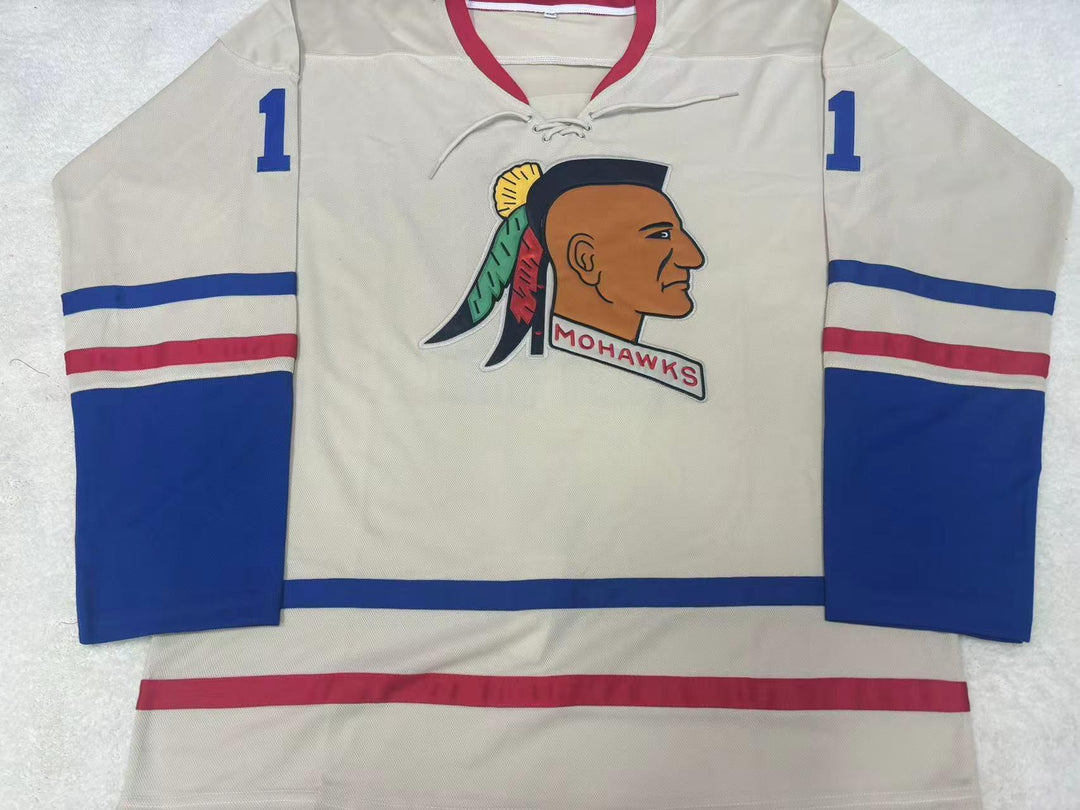 Custom Any Name Number Player 11 Muskegon Mohawks White Tie Down Hockey Jersey Stitched Top Stitched S-6XL