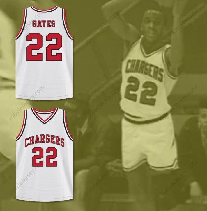 CUSTOM ANY Name Number WILLIAM GATES 22 CHARGERS HIGH SCHOOL WHITE BASKETBALL JERSEY HOOP DREAMS Top Stitched S-6XL