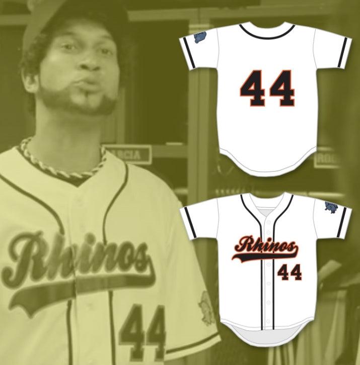 Custom Any Name Number GARCIA 44 RHINOS BASEBALL JERSEY WITH PATCH KEY & PEELE SLAP ASS Top Stitched S-6XL