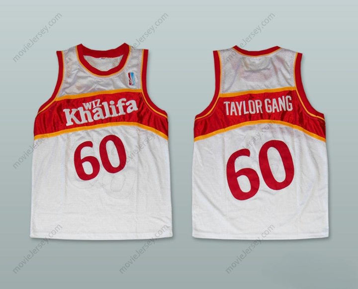 CUSTOM ANY Name Number WIZ KHALIFA 60 TAYLOR GANG WHITE BASKETBALL JERSEY WITH PATCH Top Stitched S-6XL