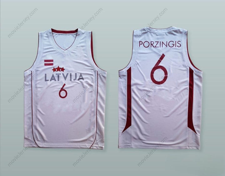 CUSTOM ANY Name Number KRISTAPS PORZINGIS 6 LATVIJA WHITE BASKETBALL JERSEY Top Stitched S-6XL