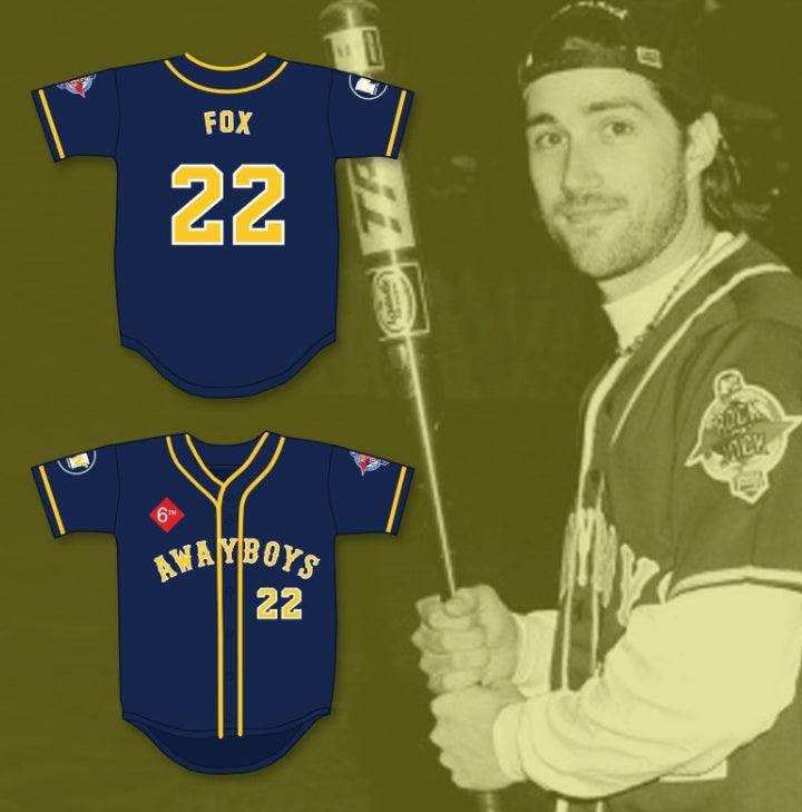 Custom Any Name Number MATTHEW FOX 22 AWAYBOYS BASEBALL JERSEY 6TH ANNUAL ROCK N' JOCK SOFTBALL CHALLENGE 1995 Top Stitched S-6XL