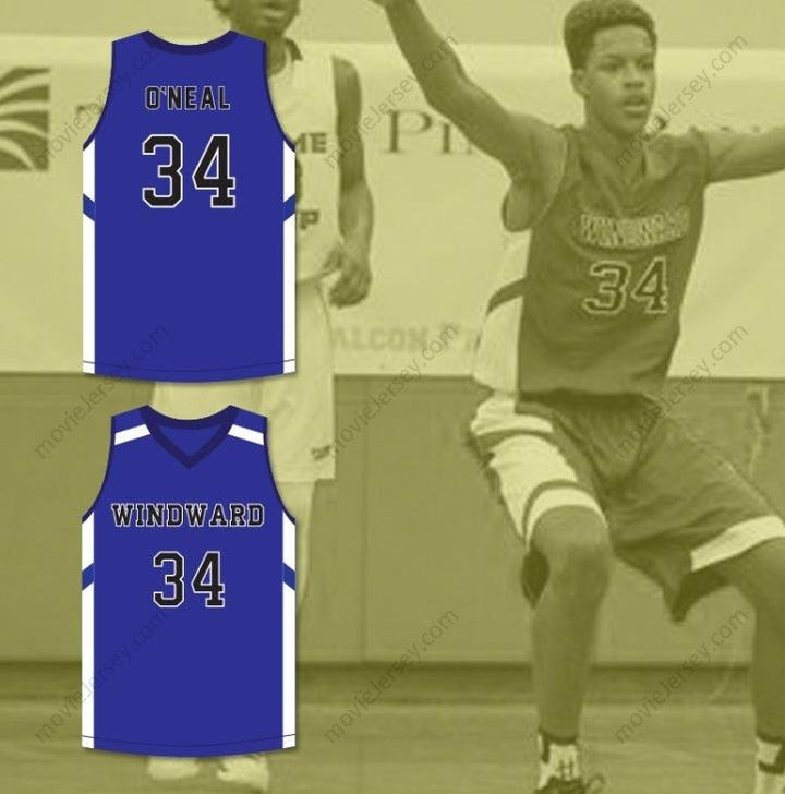 CUSTOM ANY Name Number SHAREEF O'NEAL 34 WINDWARD SCHOOL WILDCATS BLUE BASKETBALL JERSEY 2 Top Stitched S-6XL