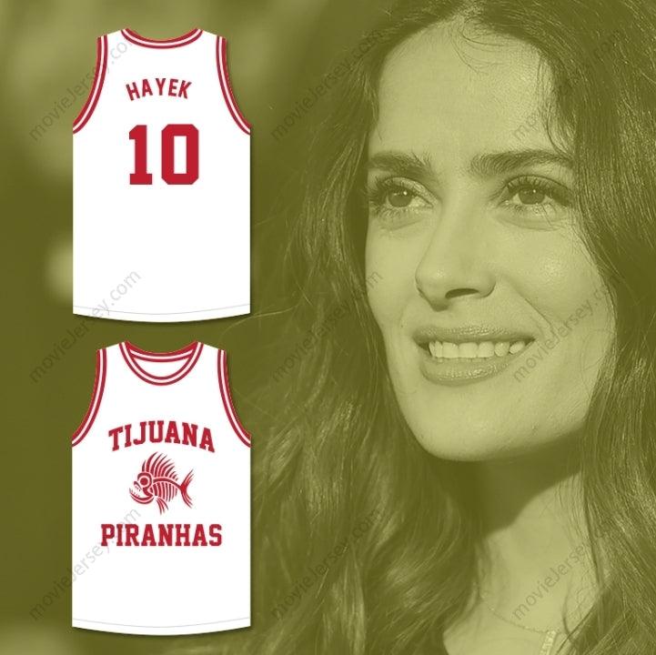 CUSTOM ANY Name Number SALMA HAYEK 10 TIJUANA PIRANHAS WHITE BASKETBALL JERSEY MEXICAN EXPANSION TEAM Top Stitched S-6XL