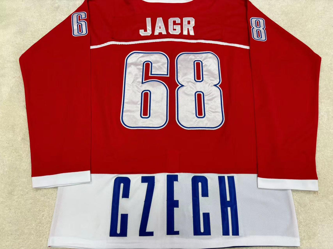 Custom Any Name Number JAROMIR JAGR 68 CZECH REPUBLIC NATIONAL TEAM RED HOCKEY JERSEY Stitched Top Stitched S-6XL