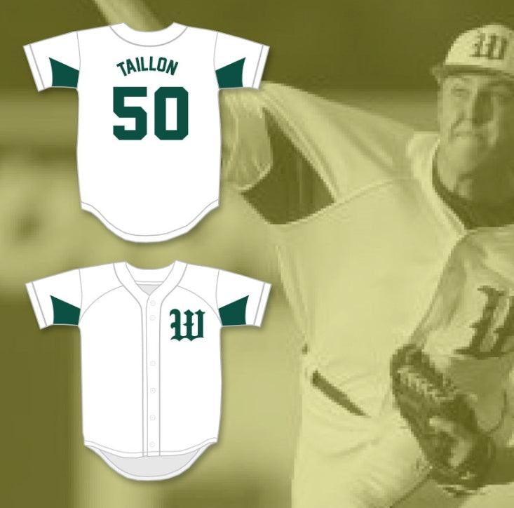 Custom Any Name Number JAMESON TAILLON 50 THE WOODLANDS HIGH SCHOOL HIGHLANDERS WHITE BASEBALL JERSEY 2 Top Stitched S-6XL