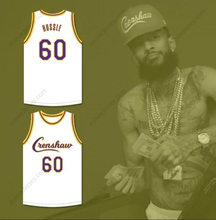 CUSTOM ANY Name Number NIPSEY HUSSLE 60 CRENSHAW WHITE BASKETBALL JERSEY 1 Top Stitched S-6XL