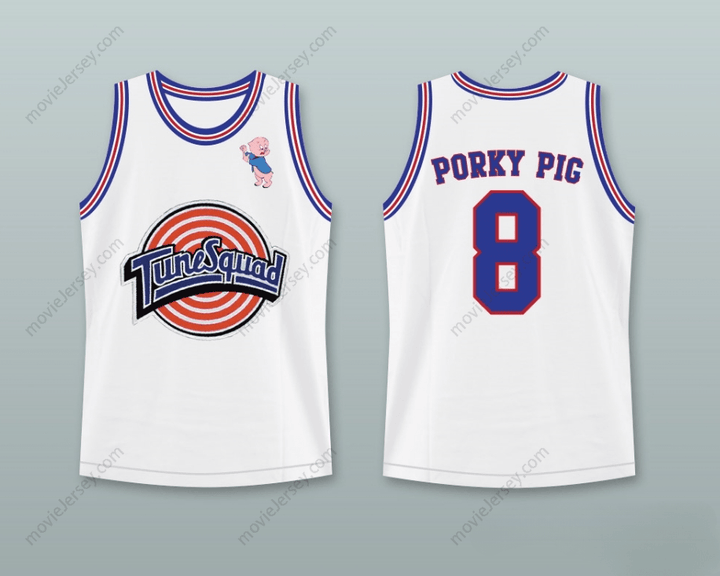 CUSTOM ANY Name Number SPACE JAM PORKY PIG 8 TUNE SQUAD BASKETBALL JERSEY WITH PORKY PIG PATCH Top Stitched S-6XL
