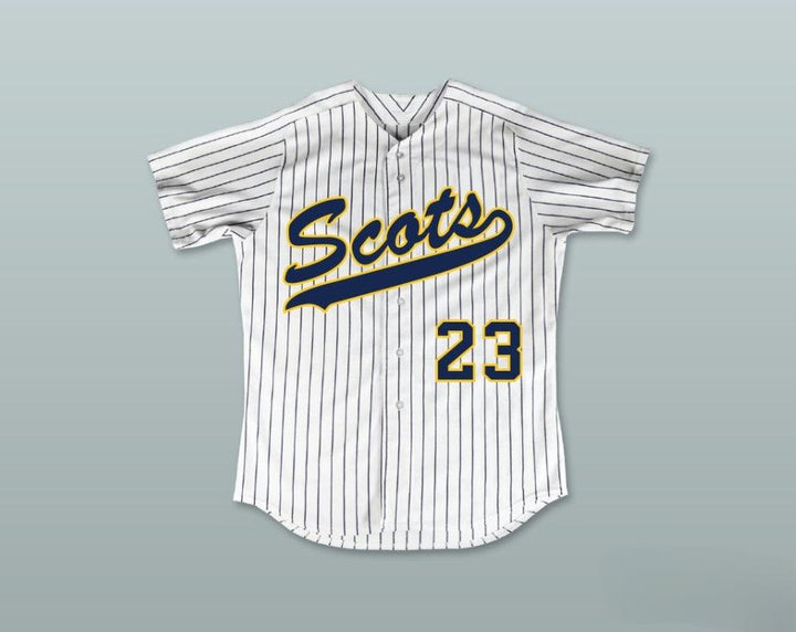 Custom Any Name Number CLAYTON KERSHAW 23 HIGHLAND PARK HIGH SCHOOL SCOTS WHITE PINSTRIPED BASEBALL JERSEY 1 Top Stitched S-6XL