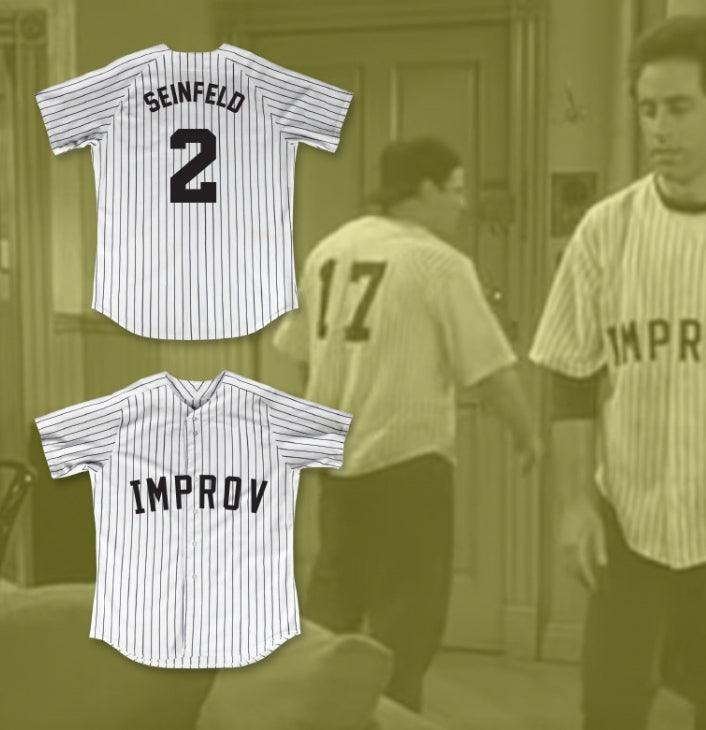 Custom Any Name Number JERRY SEINFELD 2 IMPROV WHITE PINSTRIPED BASEBALL JERSEY Top Stitched S-6XL