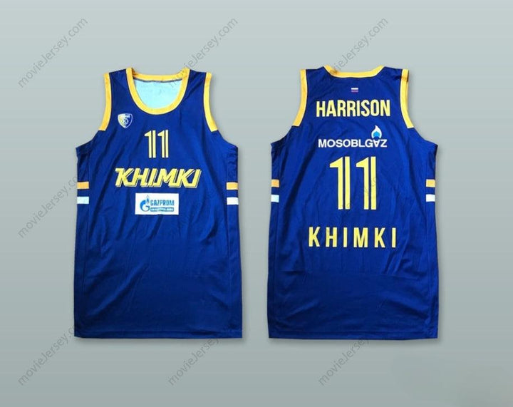 CUSTOM ANY Name Number ANDREW HARRISON 11 BC KHIMKI MOSCOW RUSSIA BLUE BASKETBALL JERSEY Top Stitched S-6XL