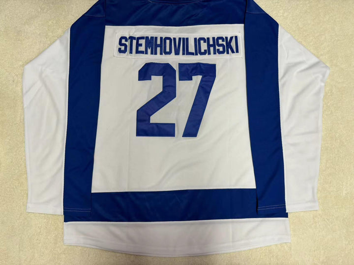 Custom Any Name Number BILLY STEMHOVILICHSKI 27 TORONTO BAY LEAVES WHITE HOCKEY JERSEY SCTV POWER PLAY Top Stitched S-6XL