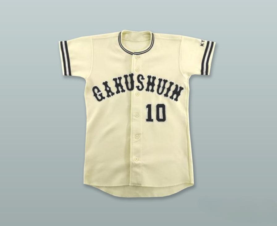 Custom Any Name Number M. YAJIMA 10 GAKUSHUIN LIGHT CREAM BUTTON DOWN BASEBALL JERSEY Top Stitched S-6XL