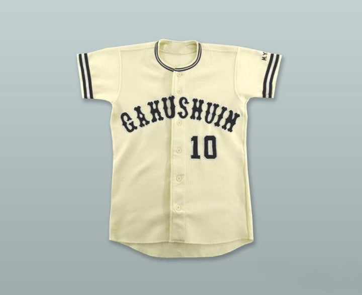 Custom Any Name Number M. YAJIMA 10 GAKUSHUIN LIGHT CREAM BUTTON DOWN BASEBALL JERSEY Top Stitched S-6XL