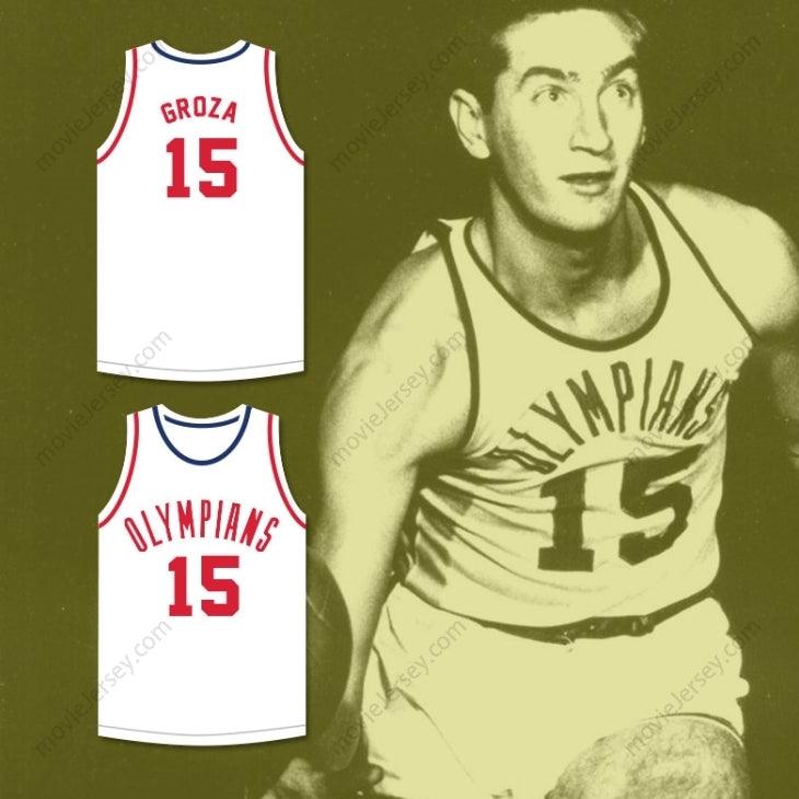 CUSTOM ANY Name Number ALEX GROZA 15  OLYMPIANS WHITE BASKETBALL JERSEY Top Stitched S-6XL