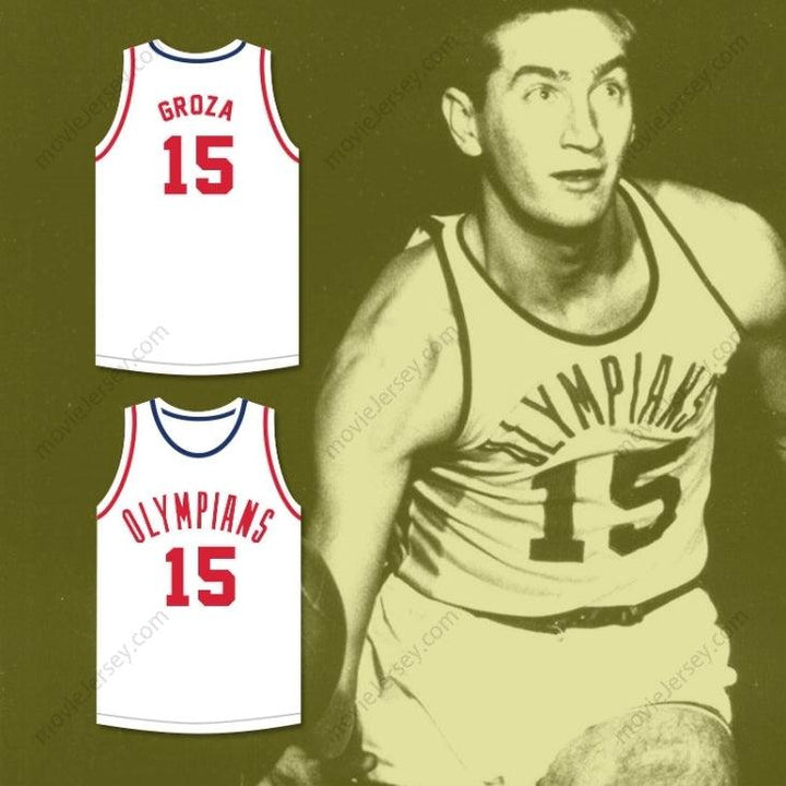CUSTOM ANY Name Number ALEX GROZA 15  OLYMPIANS WHITE BASKETBALL JERSEY Top Stitched S-6XL