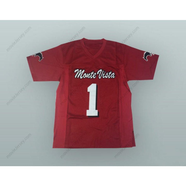CUSTOM ANY Name Number ZACH ERTZ 1 MONTE VISTA HIGH SCHOOL MUSTANGS RED FOOTBALL JERSEY Top Stitched S-6XL