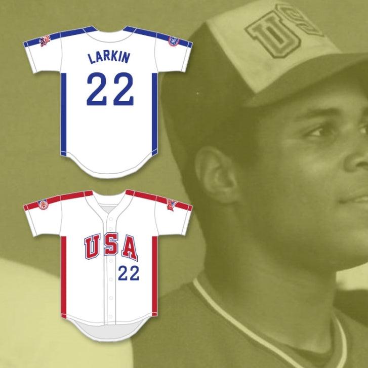Custom Any Name Number BARRY LARKIN 22 1984 USA TEAM WHITE BUTTON DOWN BASEBALL JERSEY Top Stitched S-6XL