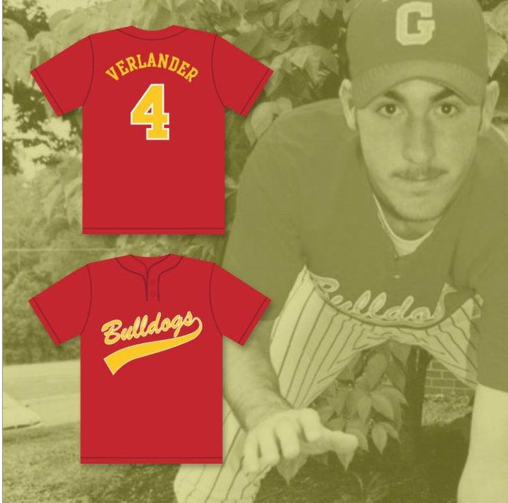 Custom Any Name Number JUSTIN VERLANDER 4  HIGH SCHOOL BULLDOGS RED BASEBALL JERSEY 2 Top Stitched S-6XL