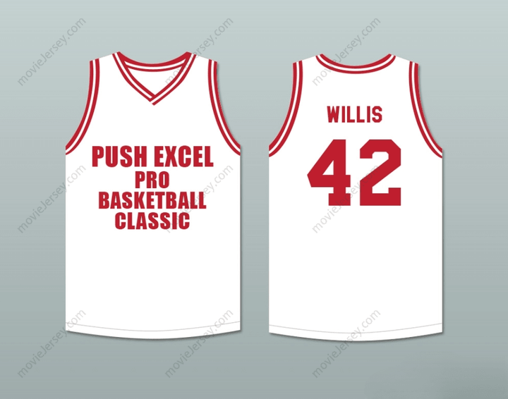 CUSTOM ANY Name Number KEVIN WILLIS 42 PUSH EXCEL PRO BASKETBALL CLASSIC WHITE BASKETBALL JERSEY 1988 CHARITY EVENT Top Stitched S-6XL