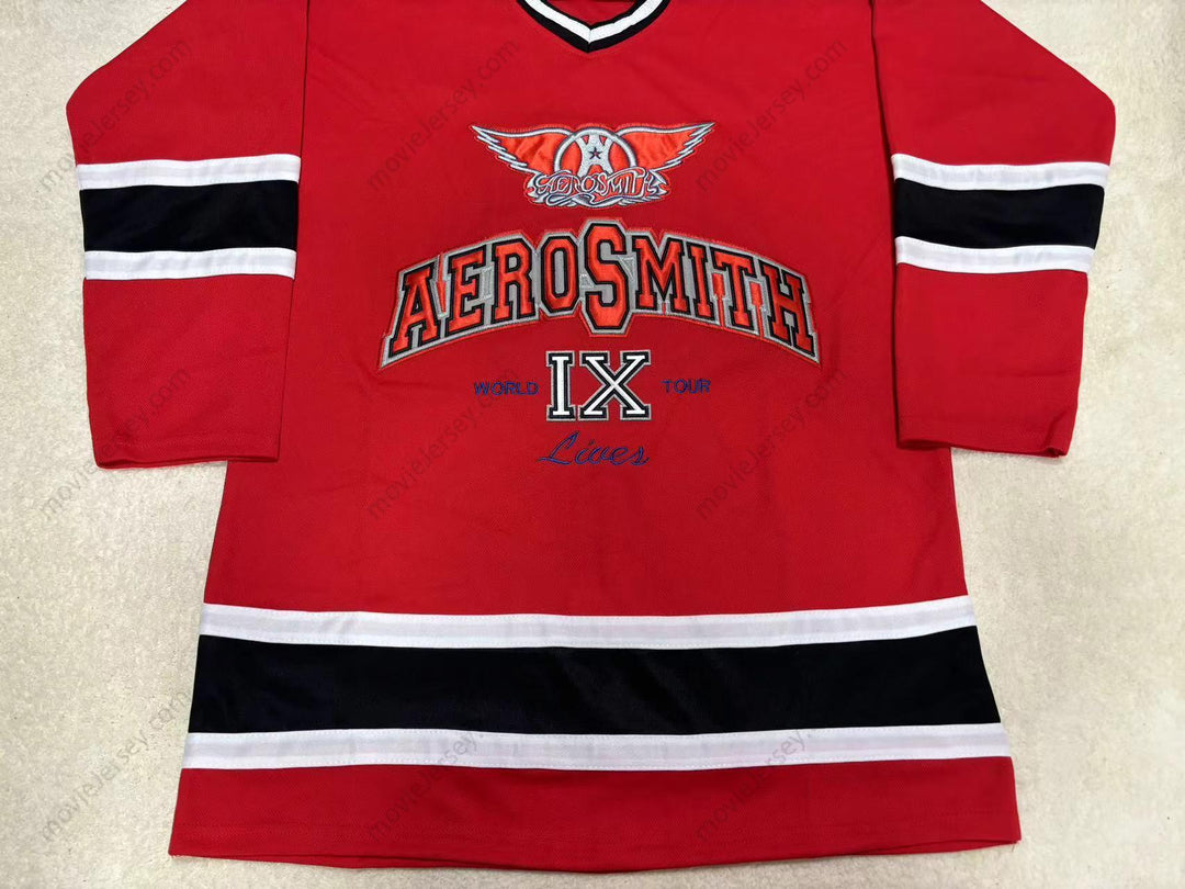 Custom Any Name Number AEROSMITH 9 LIVES RED HOCKEY JERSEY Stitched Top Stitched S-6XL