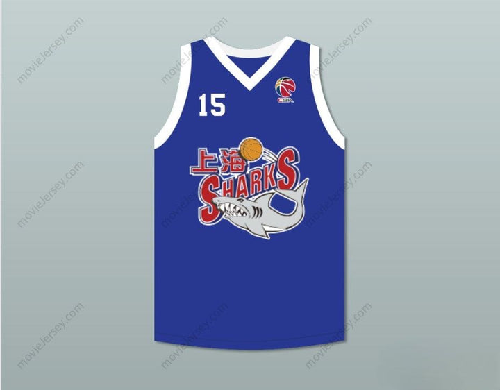 CUSTOM ANY Name Number YAO MING 15 SHANGHAI SHARKS CHINA BASKETBALL JERSEY WITH CBA PATCH Top Stitched S-6XL