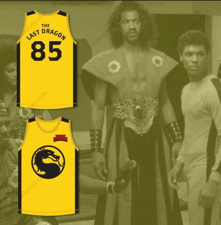 CUSTOM ANY Name Number BRUCE LEROY GREEN 85 THE LAST DRAGON YELLOW MORTAL KOMBAT JERSEY WITH EMBROIDERED PATCH Top Stitched S-6XL