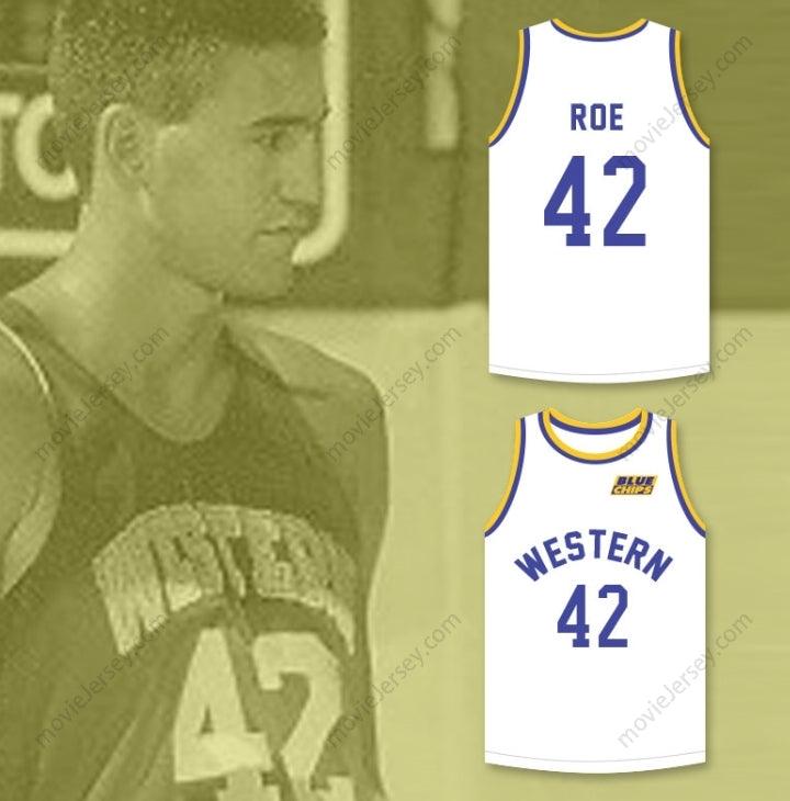 CUSTOM ANY Name Number MATT NOVER RICKY ROE 42   WHITE BASKETBALL JERSEY WITH BLUE CHIPS PATCH Top Stitched S-6XL