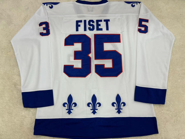 Custom Any Name Number STEPHANE FISET 35 QUEBEC NORDIQUES WHITE HOCKEY JERSEY Top Stitched S-6XL