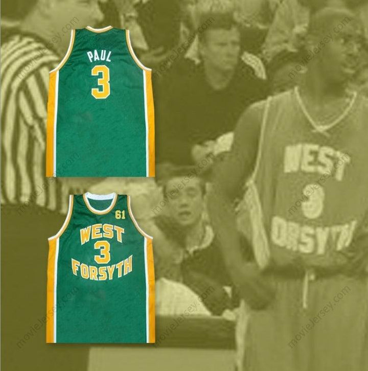 CUSTOM ANY Name Number CHRIS PAUL 3 WEST FORSYTH HIGH SCHOOL GREEN BASKETBALL JERSEY 61 TRIBUTE TO GRANDFATHER Top Stitched S-6XL