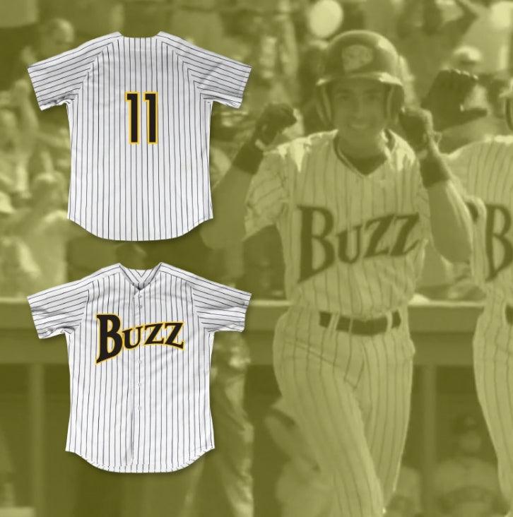Custom Any Name Number JUAN LOPEZ 11 BUZZ WHITE PINSTRIPED BASEBALL JERSEY MAJOR LEAGUE: BACK TO THE MINORS Top Stitched S-6XL