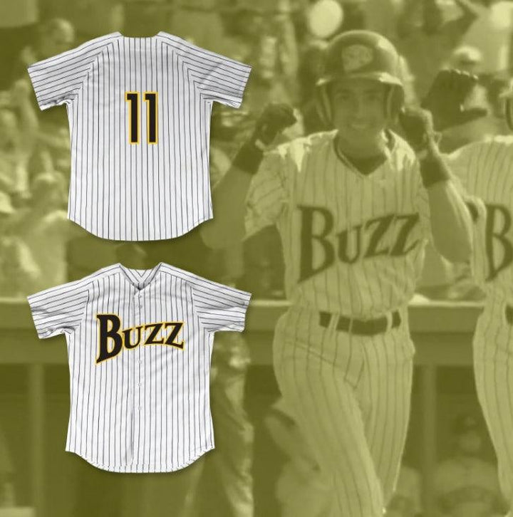 Custom Any Name Number JUAN LOPEZ 11 BUZZ WHITE PINSTRIPED BASEBALL JERSEY MAJOR LEAGUE: BACK TO THE MINORS Top Stitched S-6XL
